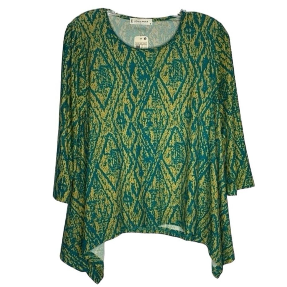 Jon & Anna Green Yellow Soft Knit Shark Bite Hem 3/4 Sleeves M